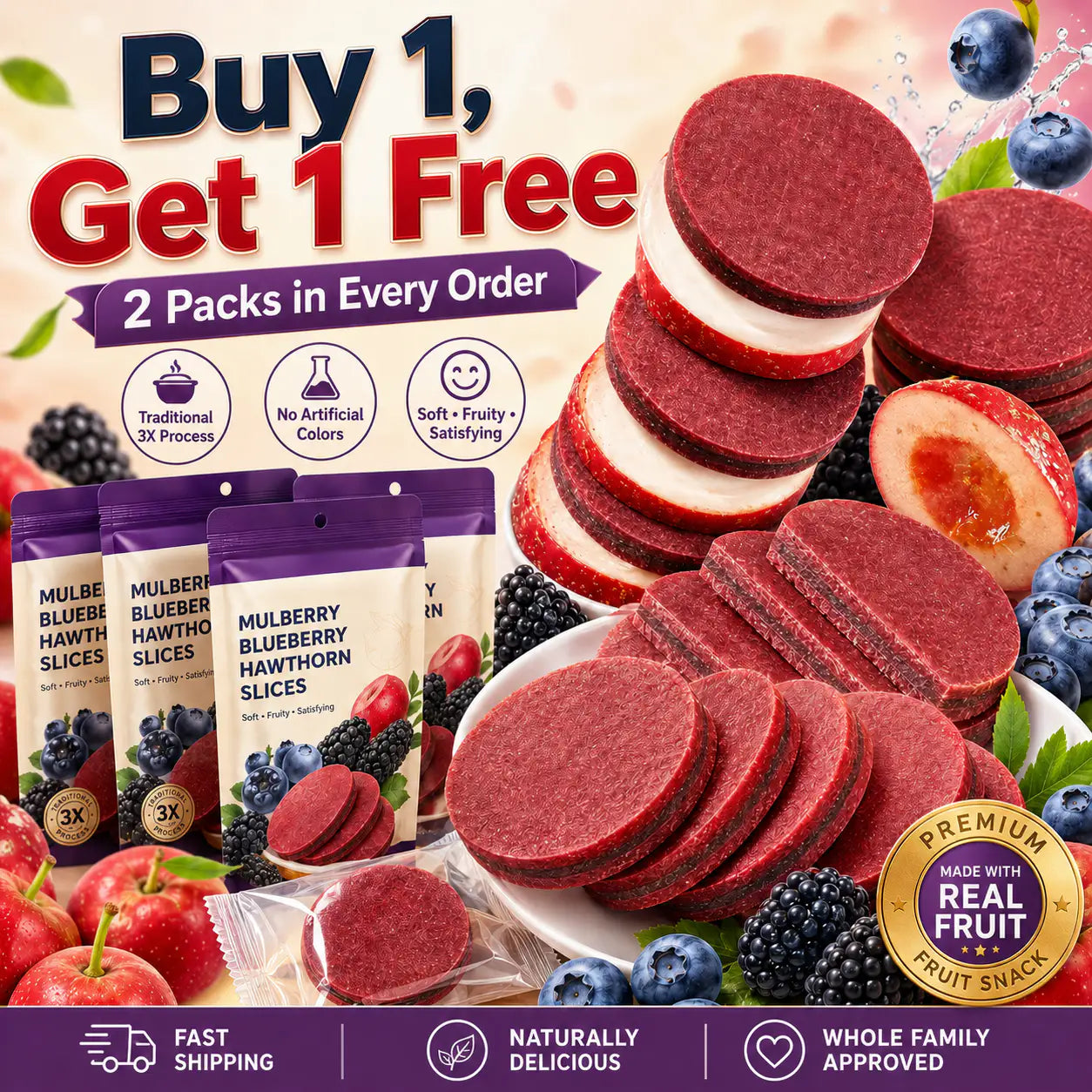 Antioxidant-Rich Fruit Snack – Mulberry Blueberry Filled Hawthorn Slices-LT