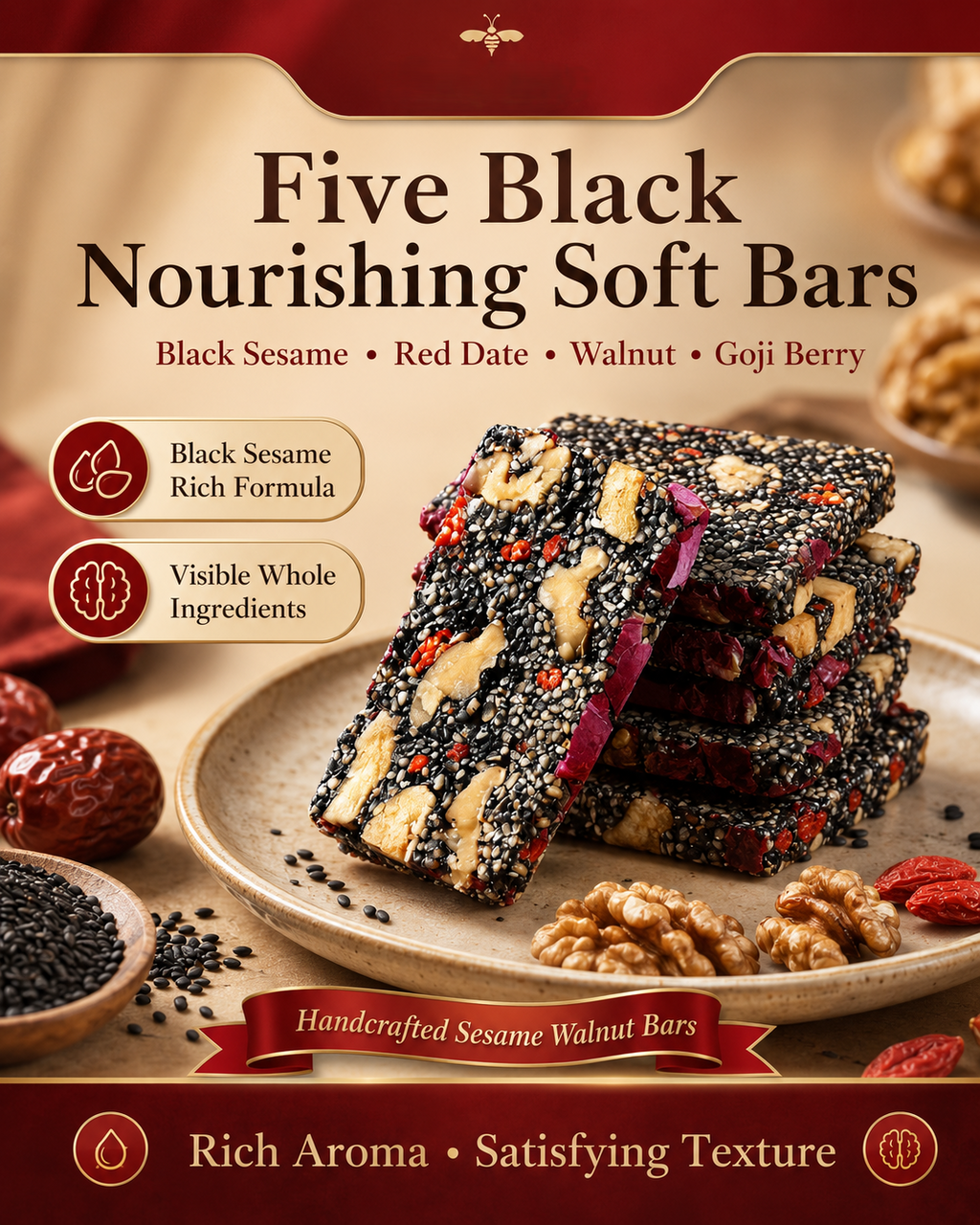 Five Black Nourishing Sesame Bars – Heart & Blood Sugar Friendly Healthy Snack-ZRT