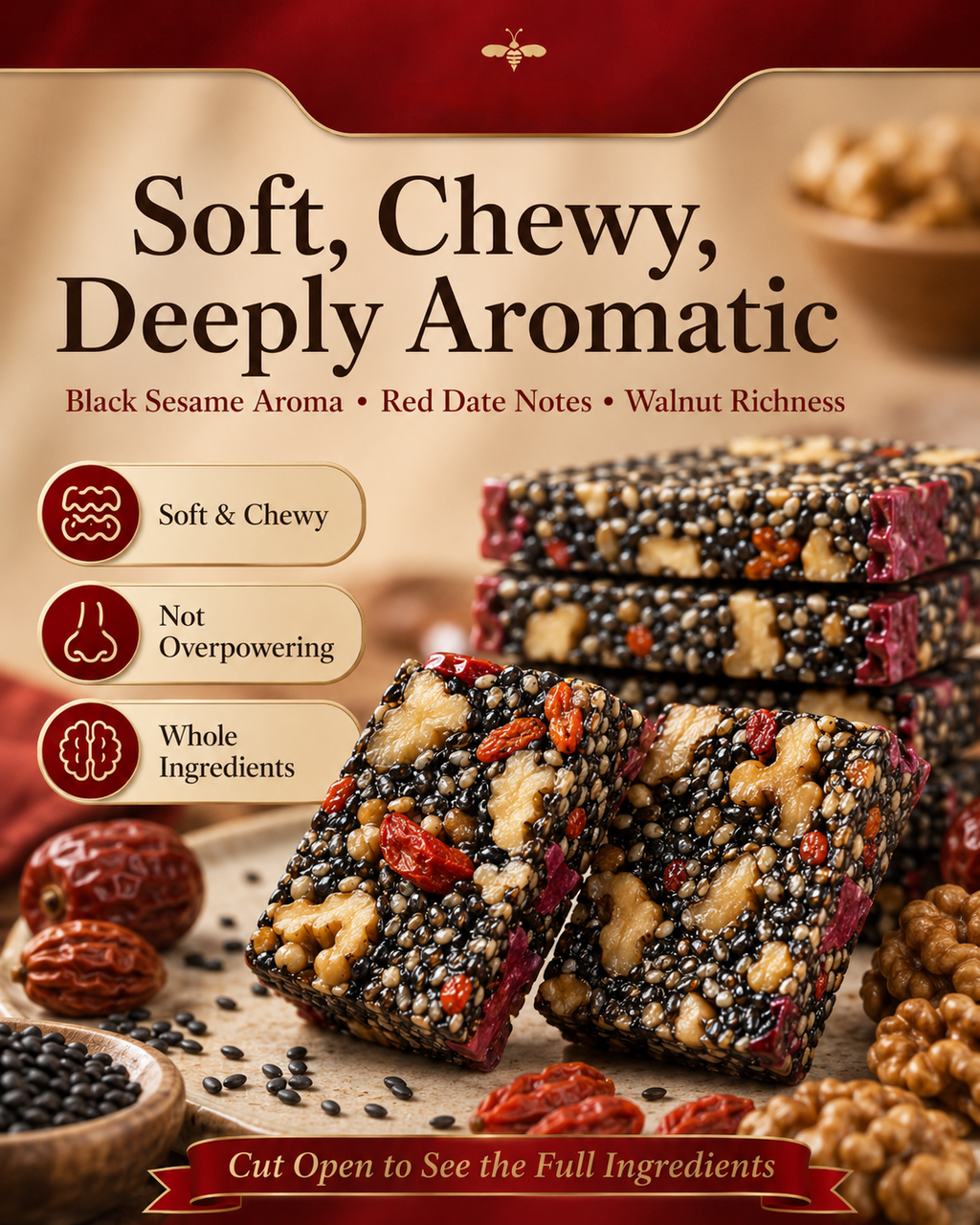 Five Black Nourishing Sesame Bars – Heart & Blood Sugar Friendly Healthy Snack-ZRT