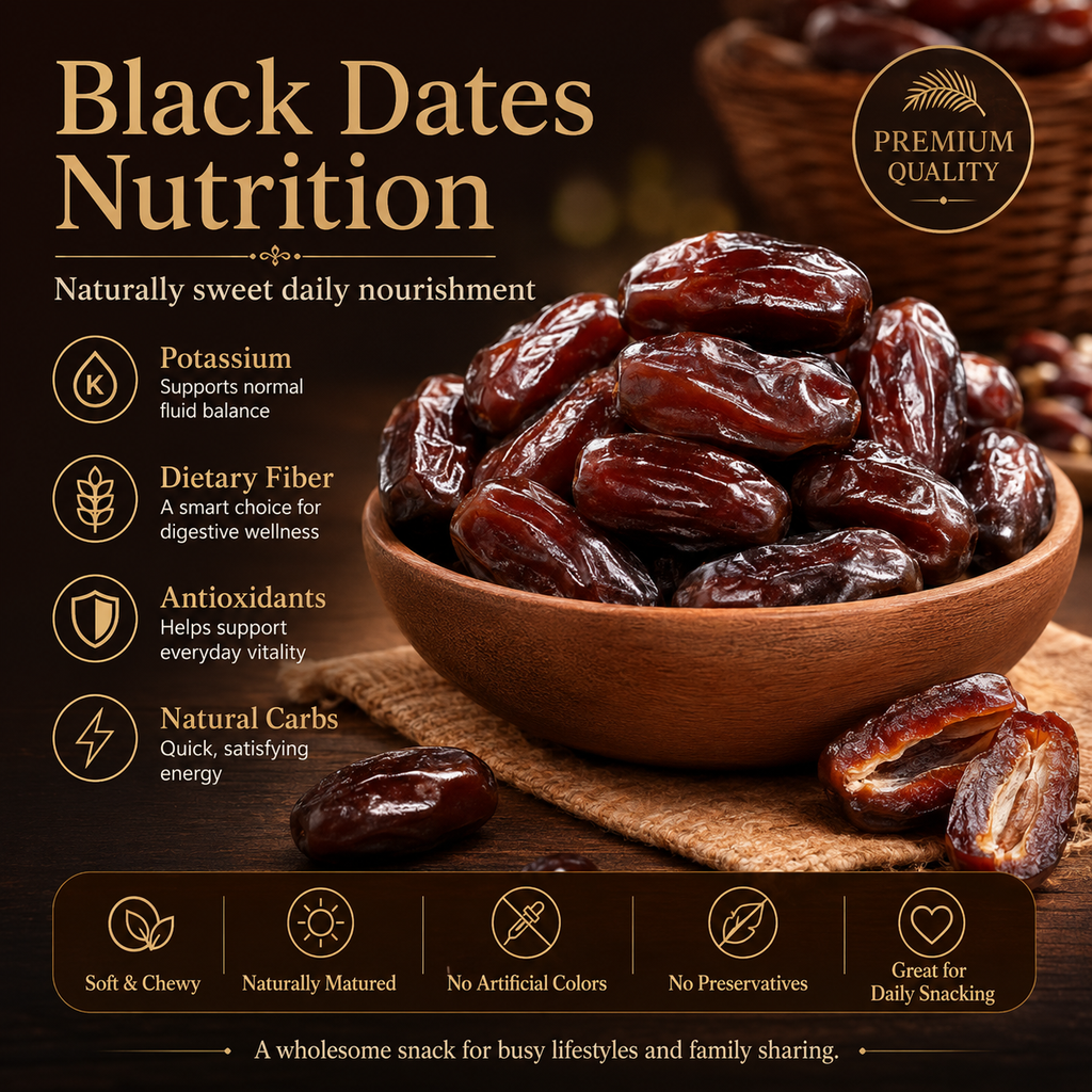 Premium Sun-Dried Black Medjool Dates High Potassium & Fiber Support Heart & Blood Pressure Health-LT
