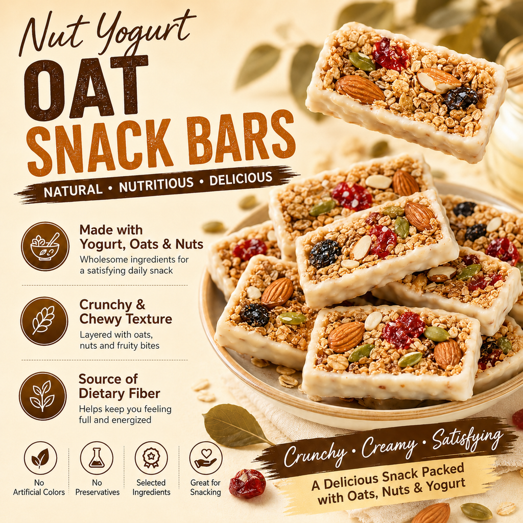 🌾 Nature’s Crunchy Grain Treat – Nut Yogurt Oat Snack Bars 🥜🍨-XLB