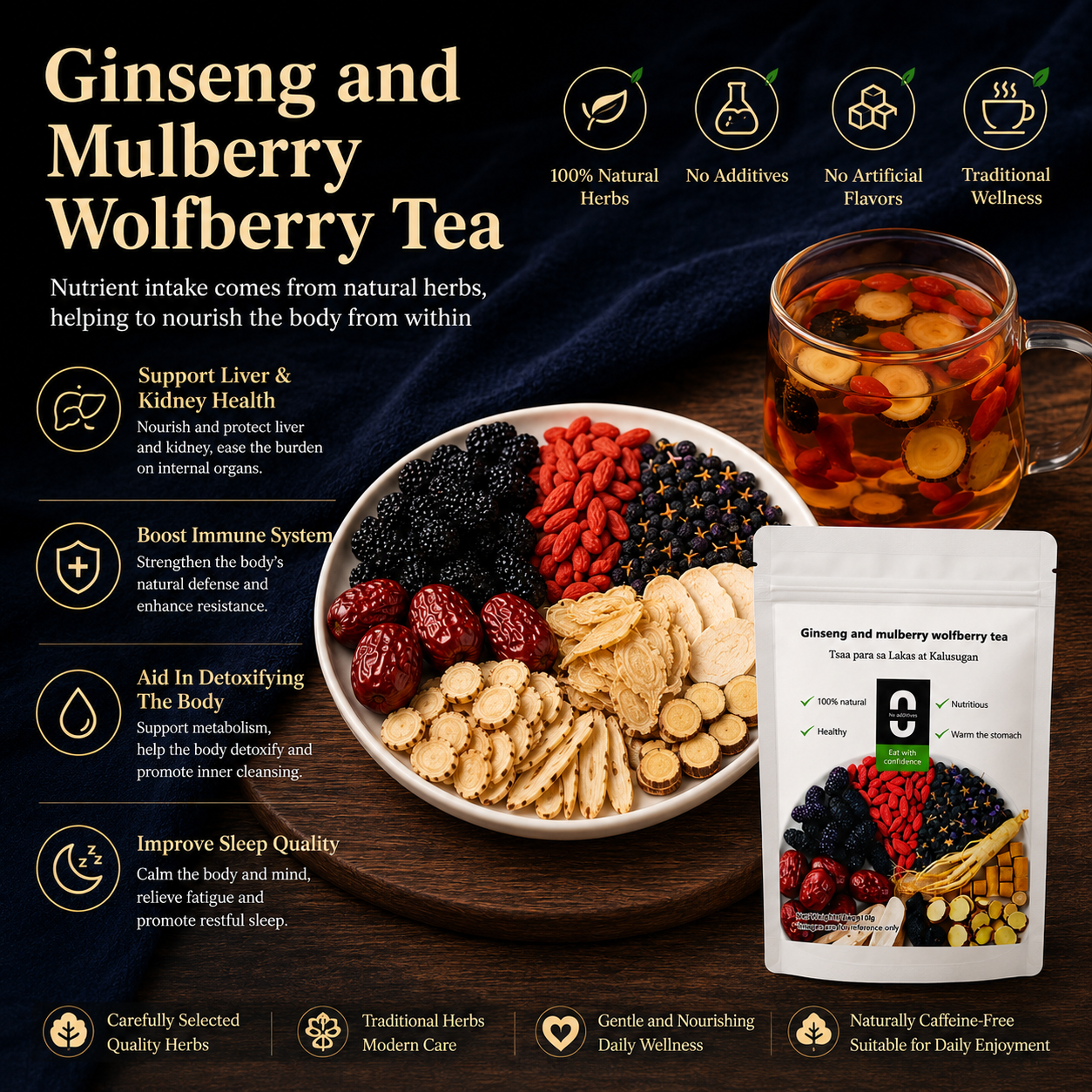 ✅🏆 Vitality Ginseng & Mulberry Wolfberry Tea, Natural Energy Support -XLB