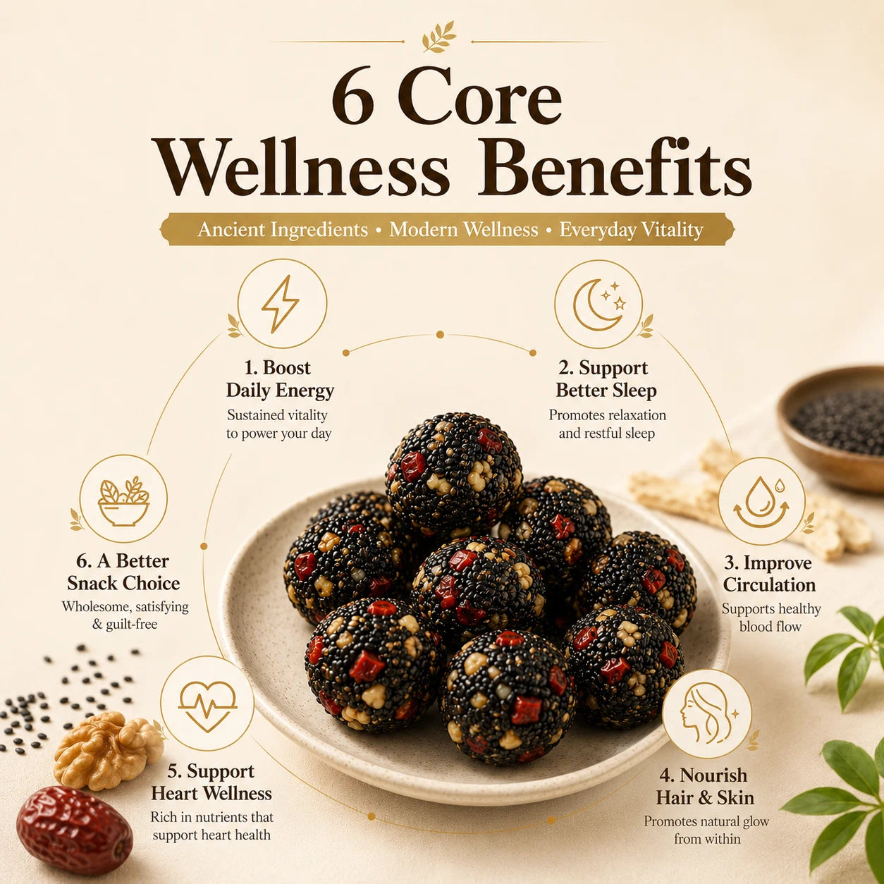 🌿 Astragalus Codonopsis Black Sesame Balls —Nourish Energy • Support Sleep • Strengthen Vitality-WBJ