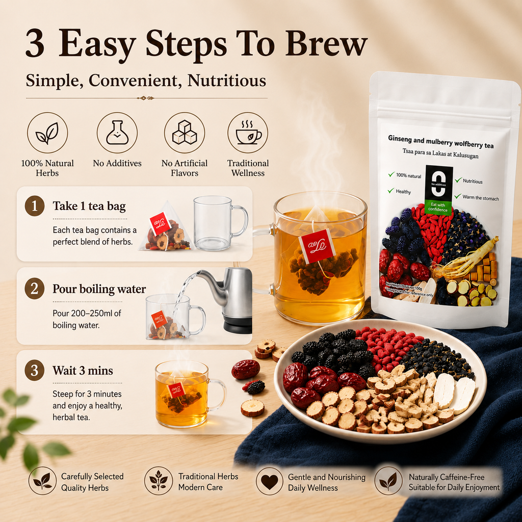 ✅🏆 Vitality Ginseng & Mulberry Wolfberry Tea, Natural Energy Support -XLB