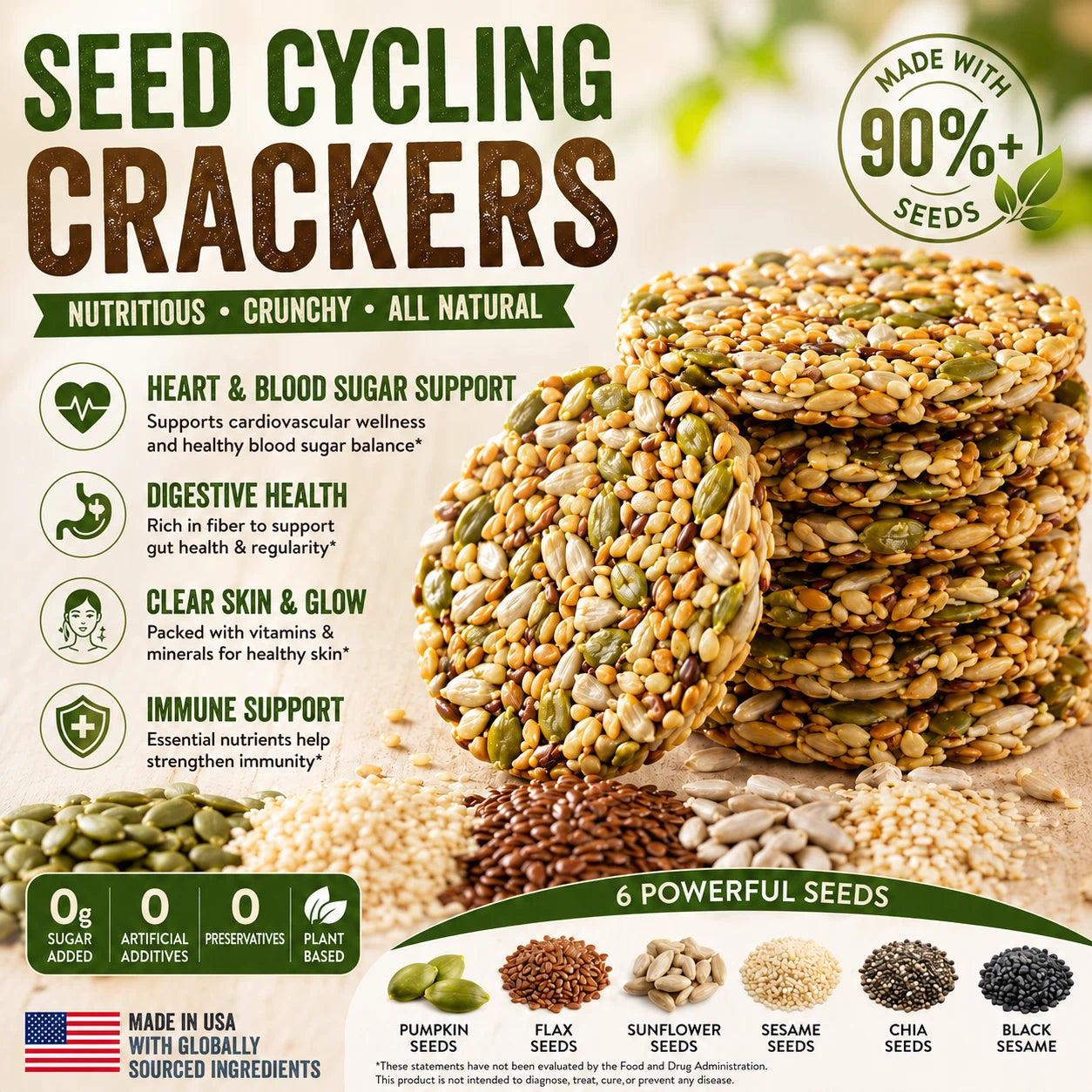 😋Extra Large & Extra Thick Pumpkin & Flaxseed Crisps（Seed Cycling Crisps）- 🍃Look after your cardiovascular and blood sugar health.-AUX