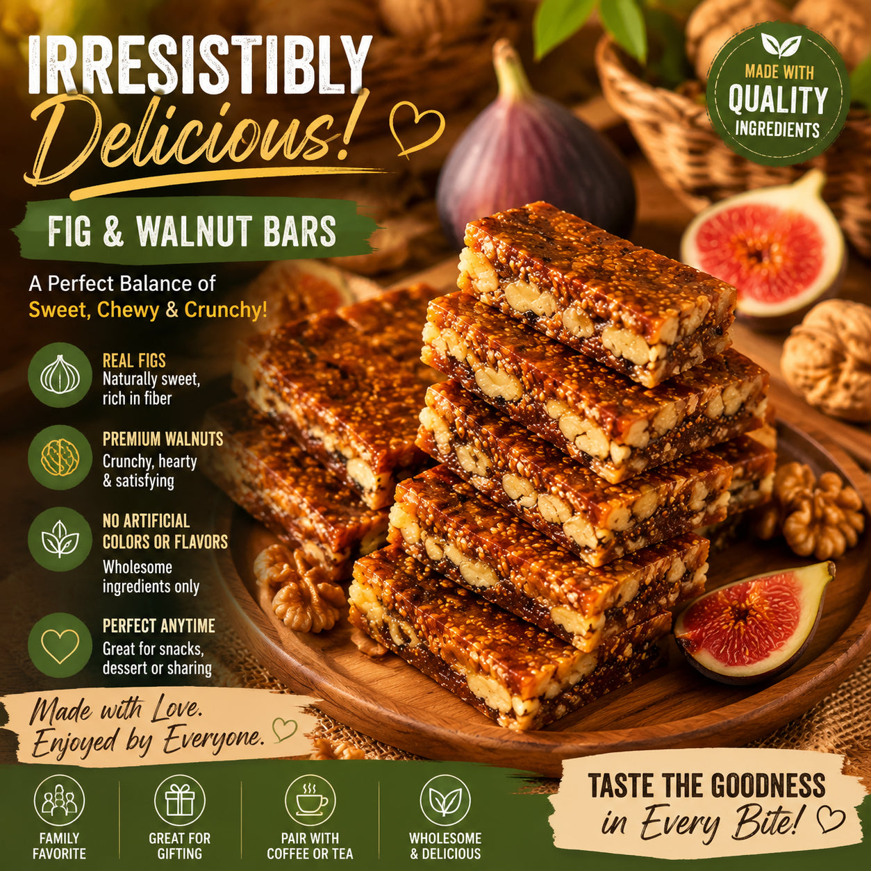 Fig & Walnut Healthy Snack Bars | High Fiber Natural Treat-SUY