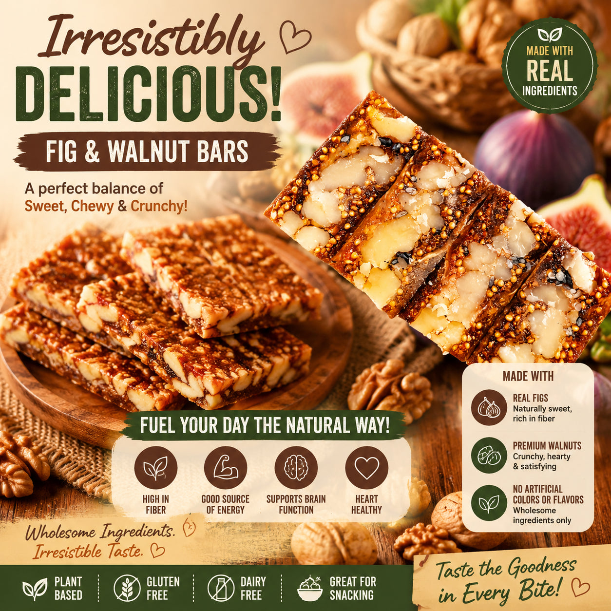 Fig & Walnut Healthy Snack Bars | High Fiber Natural Treat-SUY