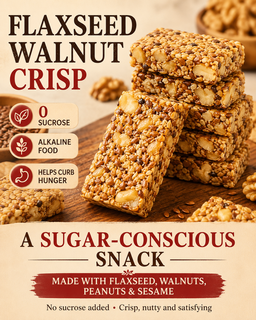 😋Flaxseed Walnut Crisps- 🍃Look after your cardiovascular and blood sugar health.-AUX