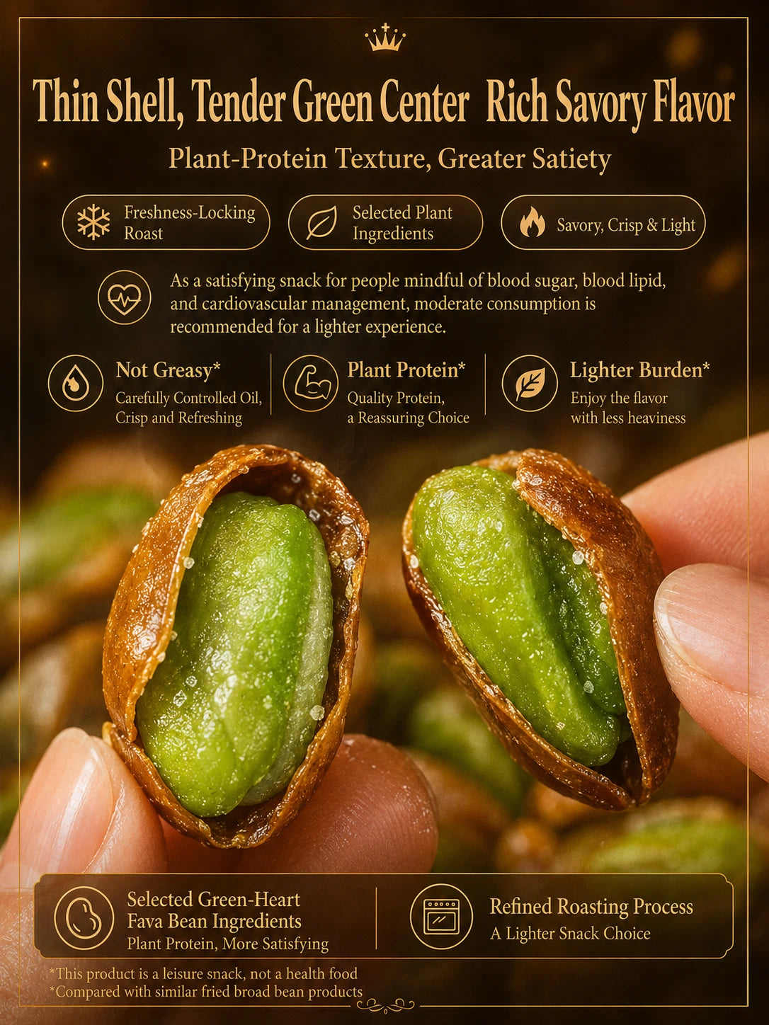 Nourish your body with high-quality plant protein and the crisp texture of green heart broad beans — a ready-to-eat snack tailored for those mindful of vascular health-CJP