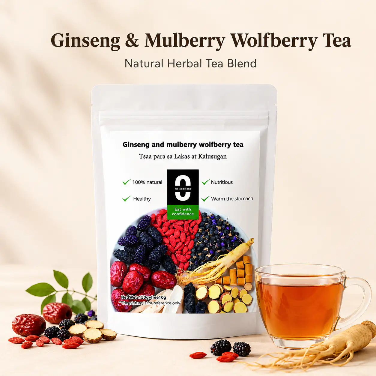 ✅🏆 Vitality Ginseng & Mulberry Wolfberry Tea, Natural Energy Support -XLB